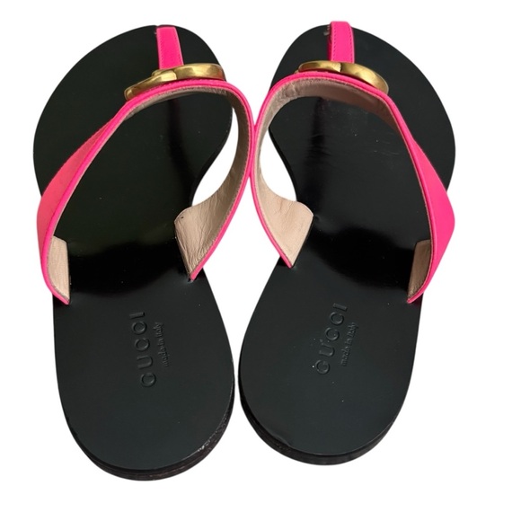 Gucci Double G Marmont Pink Leather Thong Sandals Size 7 EUR 37 - Picture 9 of 16